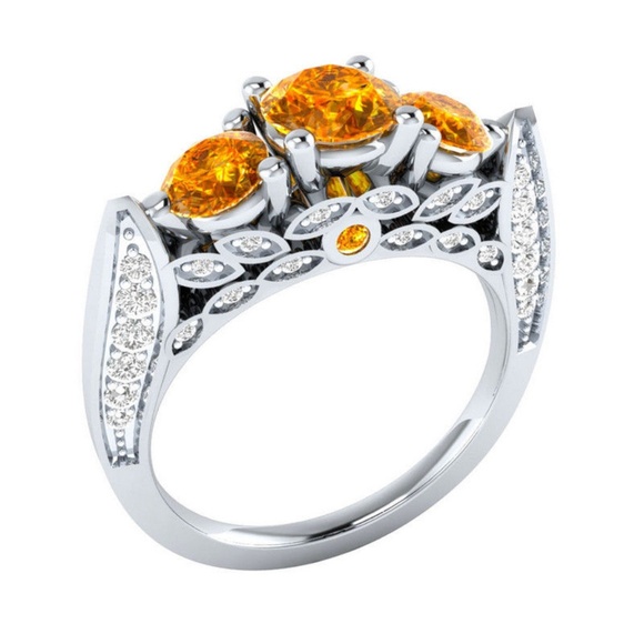 Huitan Jewelry - 925 Silver Round Cut Citrine Ring Size 10